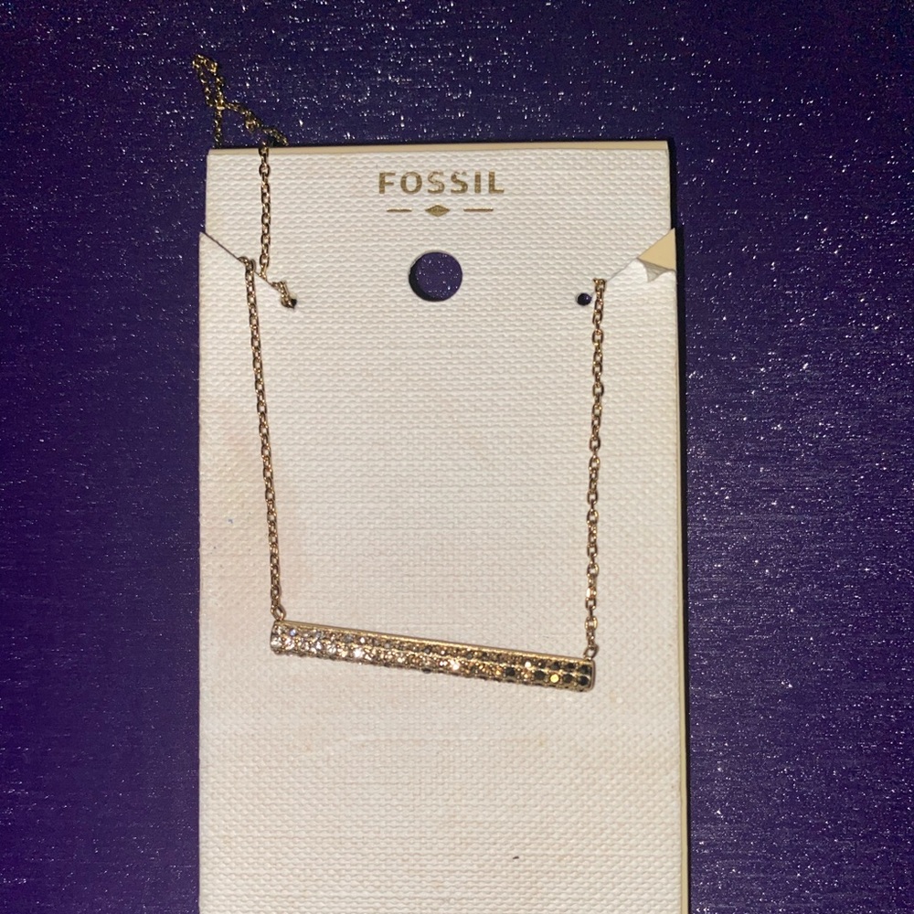 Fossil necklace silver and tan colored rhinestones